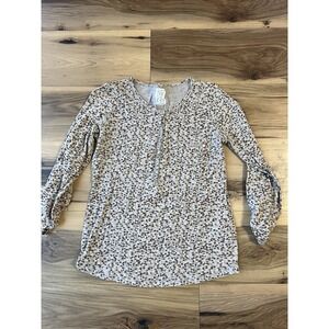 Zara Traf Aluc Floral Ditsy Print Y2K Sz M 3/4 Sleeve Roll Tab Cotton Brown